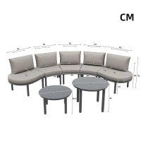 Set di mobili da giardino 5 posti con cuscini, 2 tavolini da caffè in vetro temperato, 85x60x78 cm, Grigio