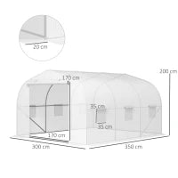Serra a Tunnel per Giardino con 6 Finestre e Porta a Rullo, in Acciaio e PE, 3.5x3x2 m, Bianco