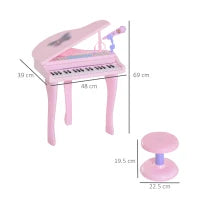 Pianoforte Giocattolo per Bambini , Strumento Musicale Elettrico con 37 Tasti Luminosi, Microfono e Sgabello Inclusi, 48x39x69 cm, Rosa