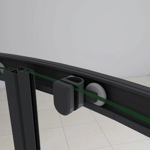 90x90x185 cm Box Doccia Semicircolare Ante Scorrevoli Vetro Temperato 5mm Trasparente Profilo Nero Opaco Piatto Doccia incluso