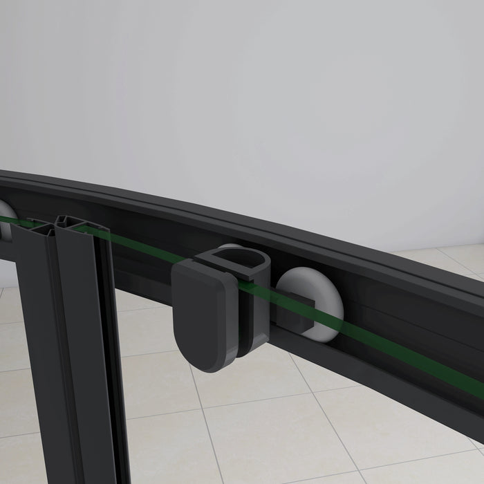 90x90x185 cm Box Doccia Semicircolare Ante Scorrevoli Vetro Temperato 5mm Trasparente Profilo Nero Opaco Piatto Doccia incluso