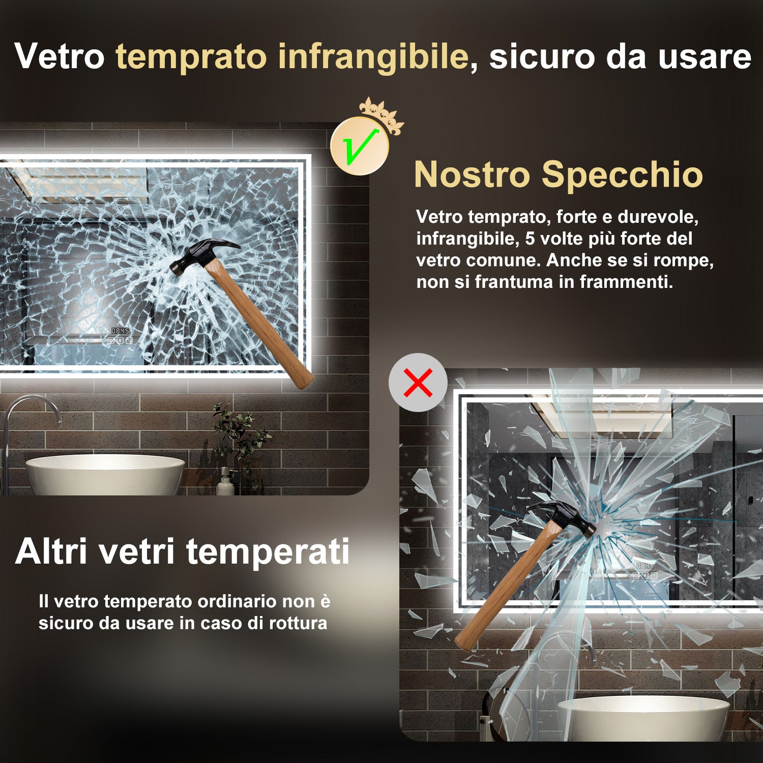 140 x 80 cm,AICA Specchio da Bagno LED con Luce, 3 Colori Regolabili,Blue tooth,orologio,memoria, antiappannamento,CRI>90,autospegnimento