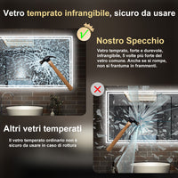 140 x 80 cm,AICA Specchio da Bagno LED con Luce, 3 Colori Regolabili,Blue tooth,orologio,memoria, antiappannamento,CRI>90,autospegnimento