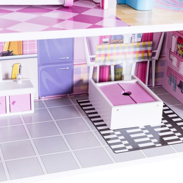 Casa delle bambole per bambini con tanti accessori Casa a 3 piani con 5 stanze in MDF 62 x 27 x 70 cm rosa 20_0008831