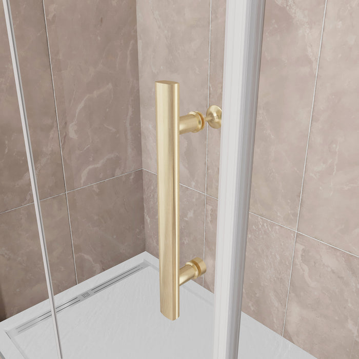 Porta Doccia 100x185 cm Porta Battente Pieghevole in Vetro Temperato Trasparente 6 mm Anticalcare Telaio Dorato Spazzolato