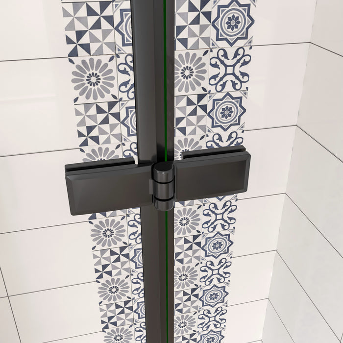 90x190 cm Porta Doccia per Nicchia Apertura Battente Pieghevole in Vetro Temperato Trasparente 5 mm Anticalcare Telaio Nero Opaco