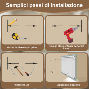 AICA Specchio Da Bagno Rettangolare Da 120x80cm con LED, Antiappannamento, 3 Temperature Colore