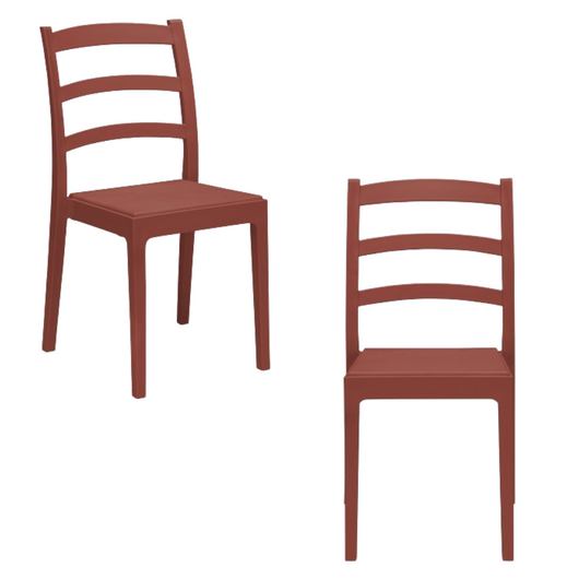 Set 2 sedie in polipropilene REA, MADE IN ITALY, impilabile, resistente ai raggi UV, design classico, ideale per sala da pranzo, cucina, sala d’attesa, bar, ristoranti o giardino, colore Mattone