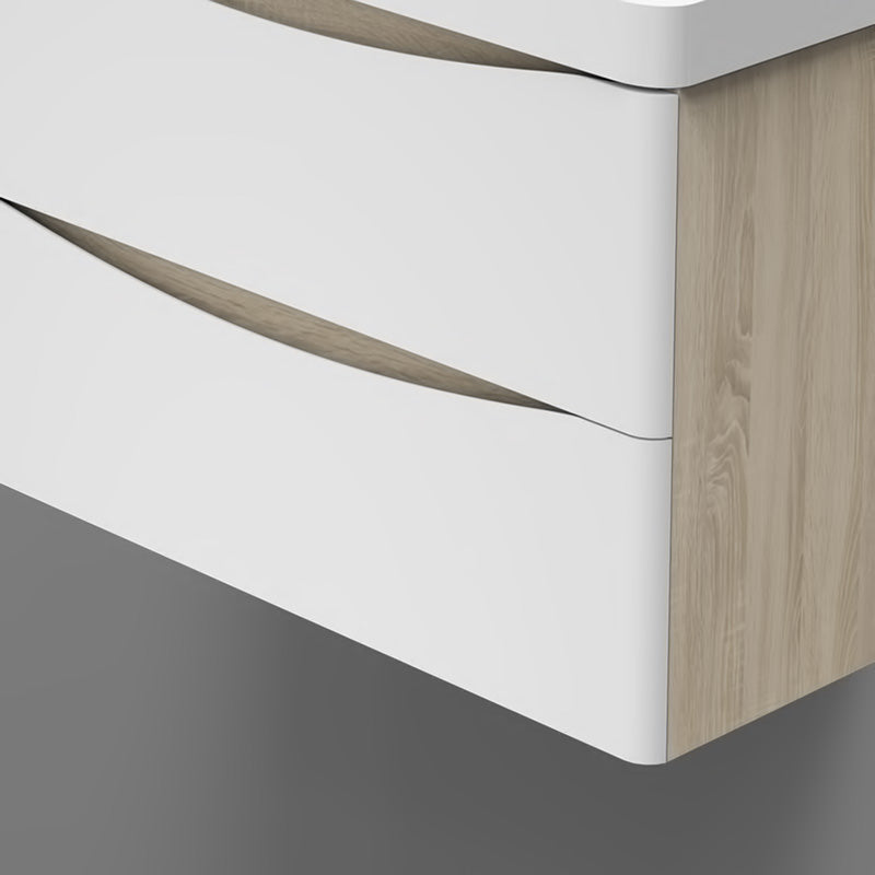 AICA Mobile da bagno, 80x50x39,5 cm, pannello in MDF, colore bianco + rovere, con lavabo bianco, da assemblare per l'uso