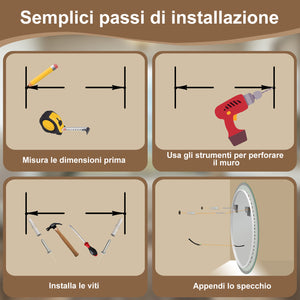 AICA Specchio Da Bagno Rotondo Da 90cm con LED, Antiappannamento, 3 Temperature Colore