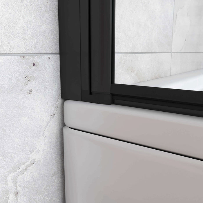 Sopravasca da Bagno Parete Vasca Doccia 100x140 cm Due Ante Movibili Vetro Temperato Trasparente 6 mm Anticalcare Telaio Nero Opaco