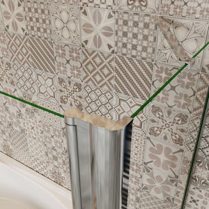 H.140 cm Sopravasca da Bagno Doccia con Parete Fissa 110x70 cm Due Ante Pieghevoli a Libro Vetro Temperato Trasparente 6 mm Anticalcare Cromo Lucido