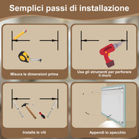 Aica Specchio da bagno a LED con Bluetooth 70 x 50 cm, 3 colori di luce regolabili, tasti a sfioramento