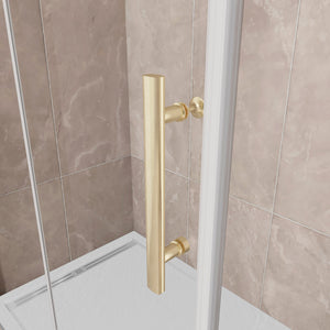 Porta Doccia 120x185 cm Porta Battente Pieghevole in Vetro Temperato Trasparente 6 mm Anticalcare Telaio Dorato Spazzolato