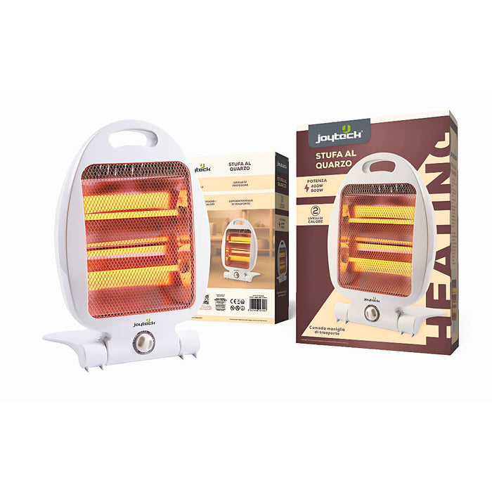 Stufa al Quarzo 800w Regolabile, Elettrica, 2 Elementi, Bianca,Manica per Trasporto Risparmio energetico garanzia 2 anni
