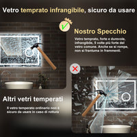 80 x 60 cm,AICA Specchio da Bagno LED con Luce, 3 Colori Regolabili,Blue tooth, Ingrandimento,memoria, antiappannamento,CRI>90,autospegnimento