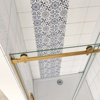 Box Doccia Per Nicchia Porta Scorrevole Ingresso Laterale in Vetro 8 mm Temperato Trasparente Anticalcare Telaio Cromato Lucido Finitura Oro 140x195 cm