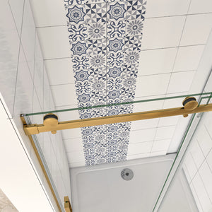 Box Doccia Per Nicchia Porta Scorrevole Ingresso Laterale in Vetro 8 mm Temperato Trasparente Anticalcare Telaio Cromato Lucido Finitura Oro 140x195 cm