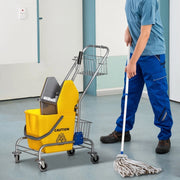 Carrello portaspazzolone per pulizie 26 L con ruote, vaschette porta-accessori, plastica gialla