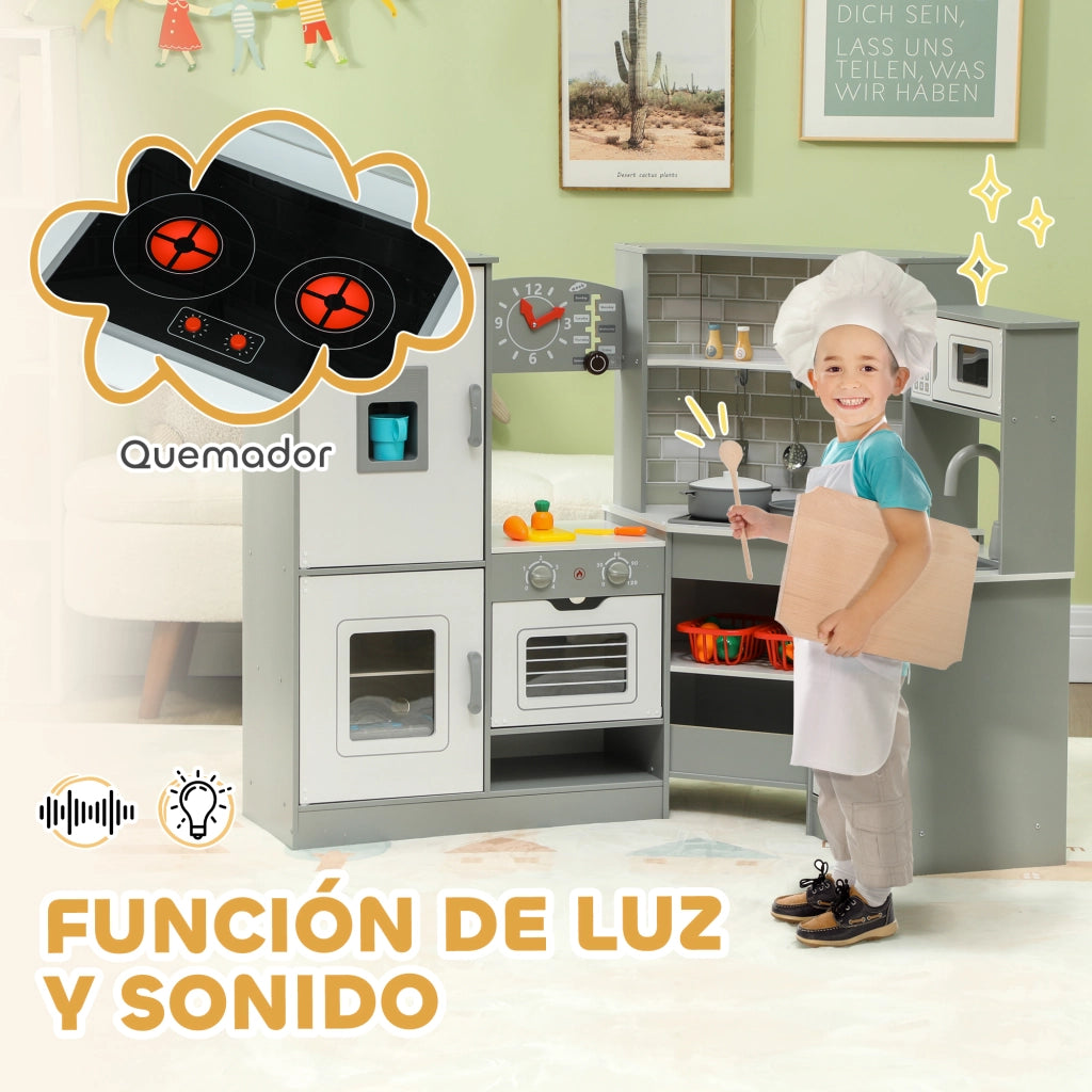 Cucina Giocattolo per Bambini con Suoni Lavello Forno Microonde Lavatrice ¨C Xylo ¨C Grigio