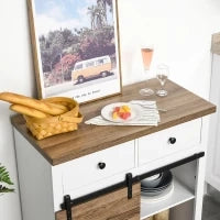 Mobile da Cucina Rustico con 2 Cassetti, Ripiani Aperti e Portabottiglie, in Legno e Metallo, 80x39x86 cm