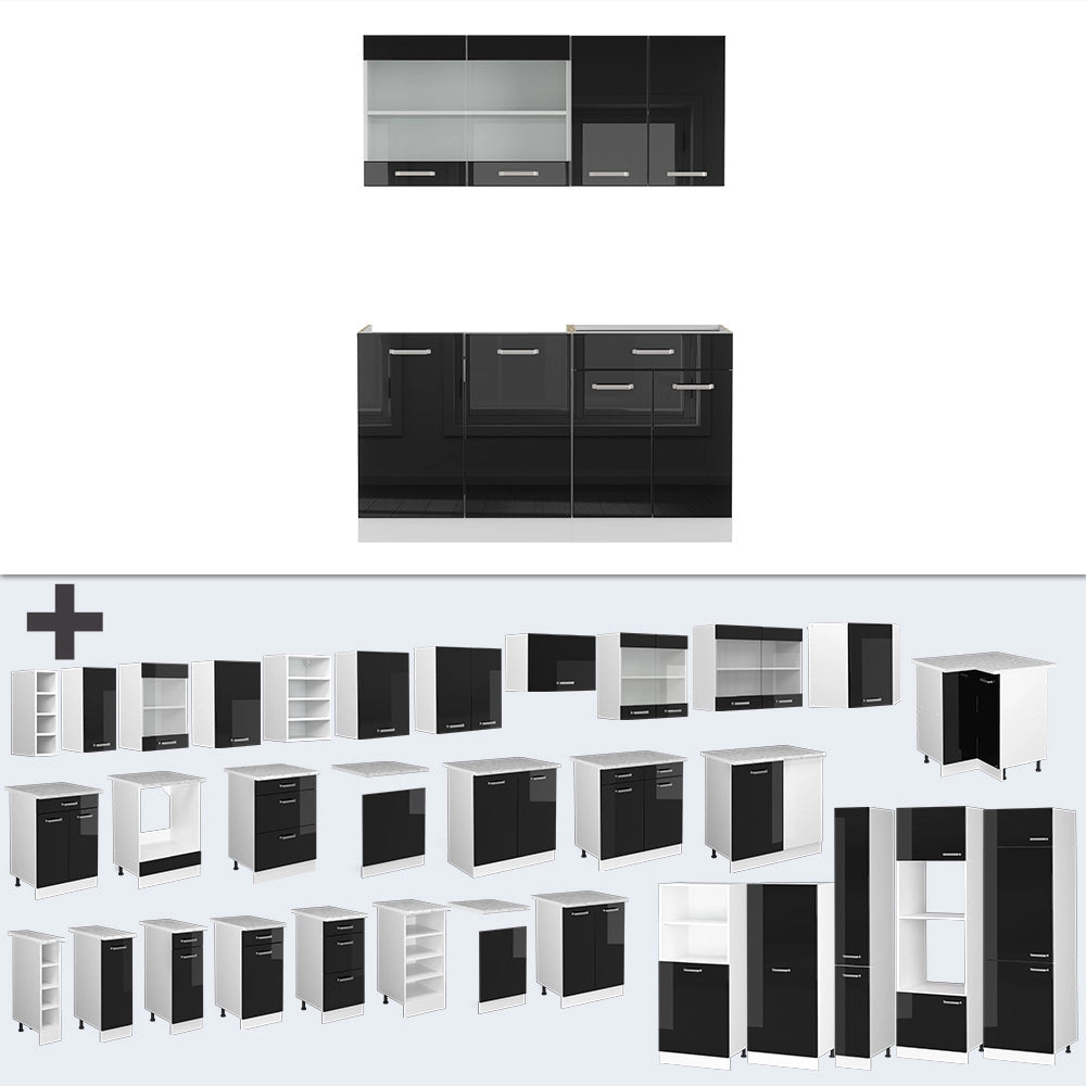 Vicco Cucina monoblocco Nero lucido/bianco 140 cm , PL Rovere