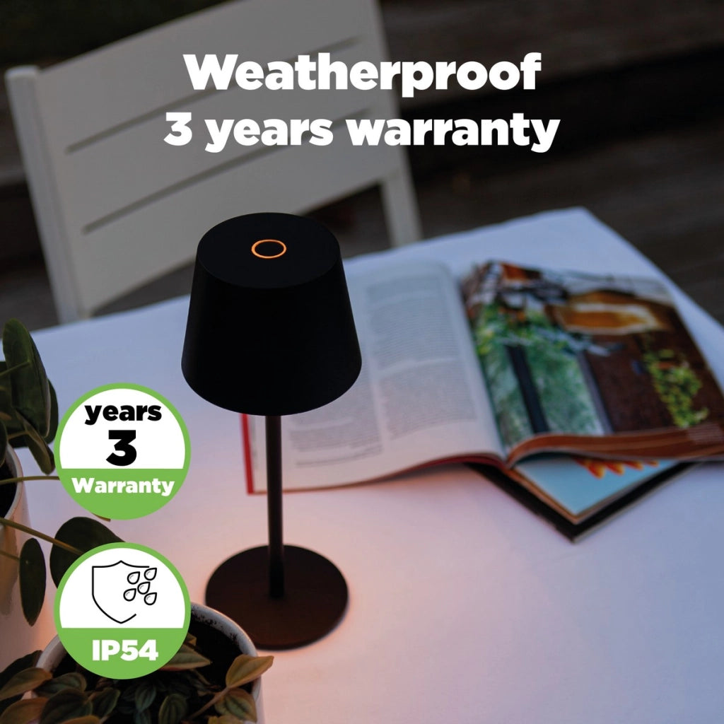 Lampada da tavolo esterna LED 1,1W batteria IP54 nera Lutec ROBLE