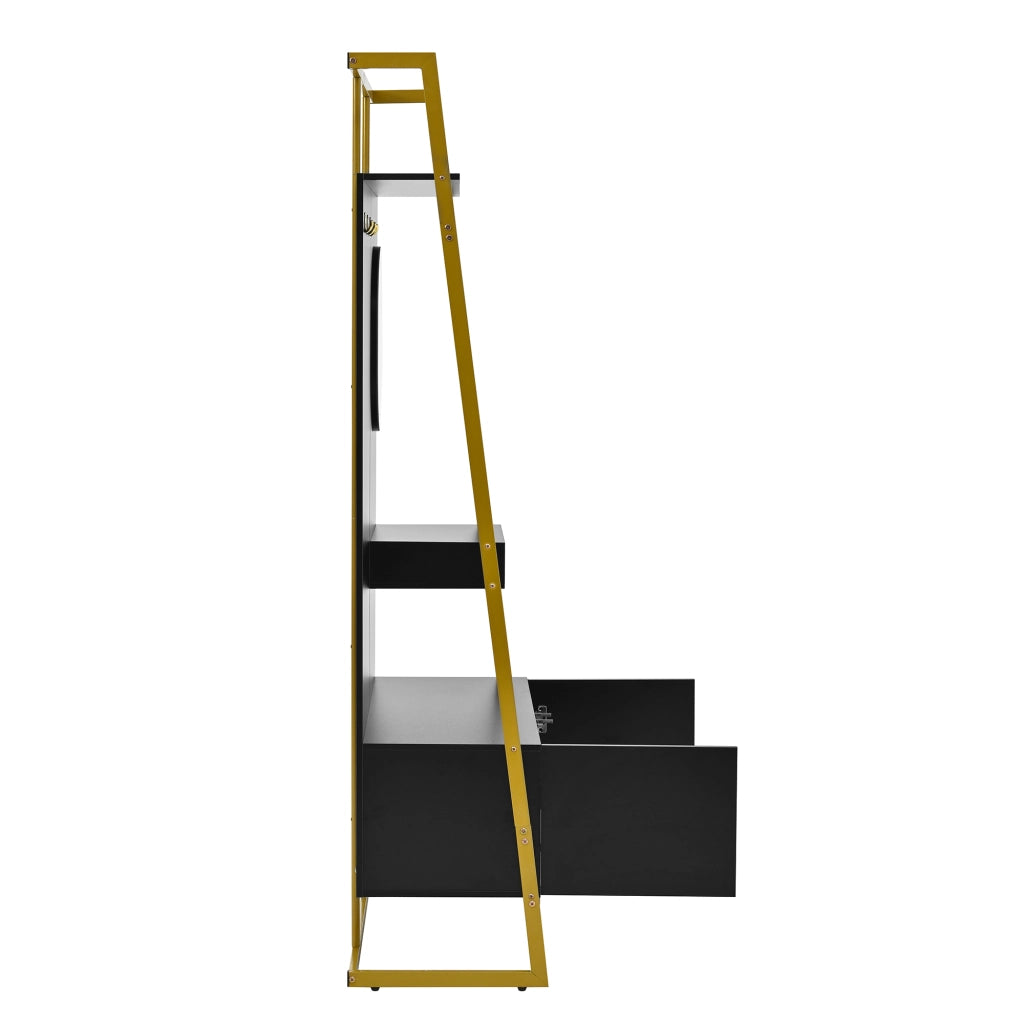 Mobile Ingresso con 2 Ante; Specchio; Ripiani e Ganci in Metallo; Stile Moderno; in MDF; 78??38;5??180;5 cm; Nero