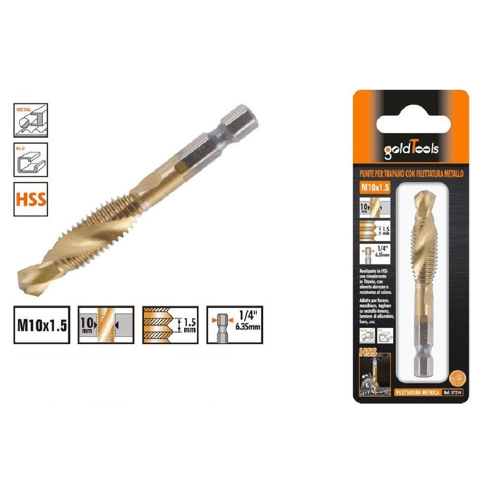 Trade Shop - Punta Per Trapano M10x1.5mm In Titanio Hss Con Filettatura Metrica Metallo 57214 -