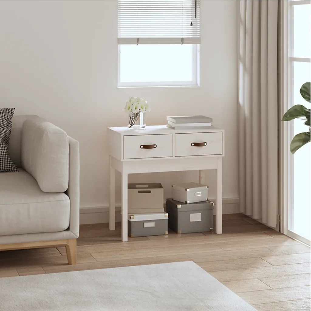 Tavolo Consolle Bianco 76,5x40x75 cm in Legno Massello di Pino 821750