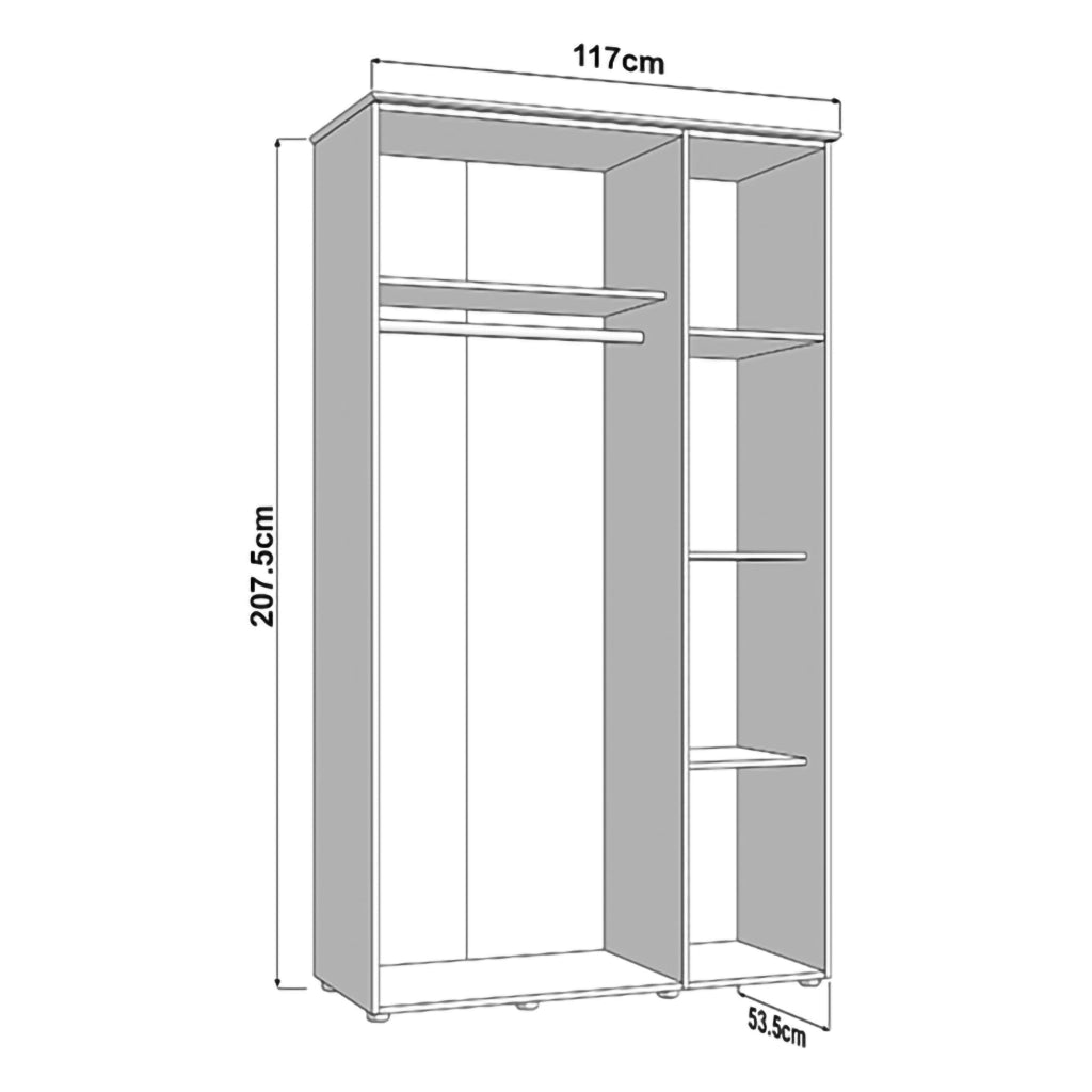 Armadio Camera da Letto Bhakta, Guardaroba 3 Ante 4 Ripiani, 117x54 cm Bianco Crema