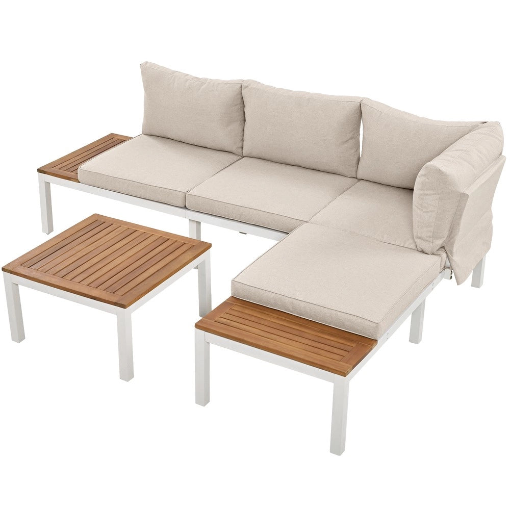 Set Salotto da Giardino con Divani e Tavolo ¨C Xylo ¨C Acciaio Zincato, Acacia, Beige