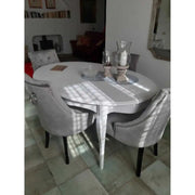 Tavolo ovale con 1 allunghe da 50 cm fino 210 cm in legno massello e mdf con rifiniture in bianco 160X110x75 H chiuso