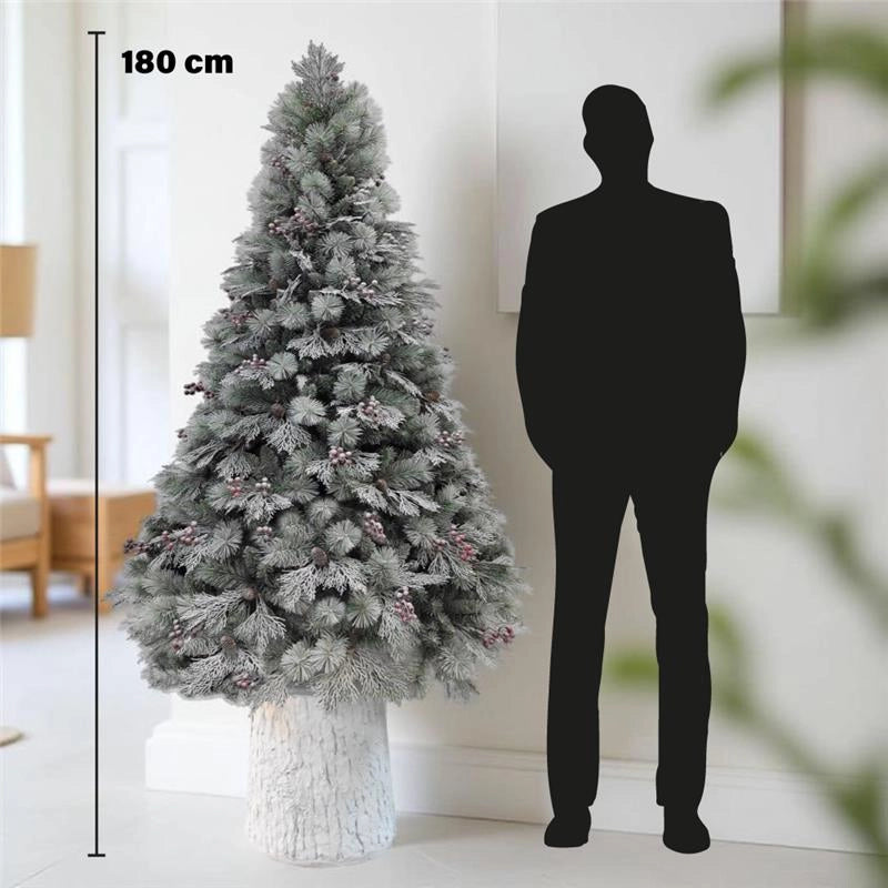MAURY'S ALBERO DI NATALE CURMAYEUR INNEVATO CON BASE TRONCO BIANCA 180CM - RAMI 482