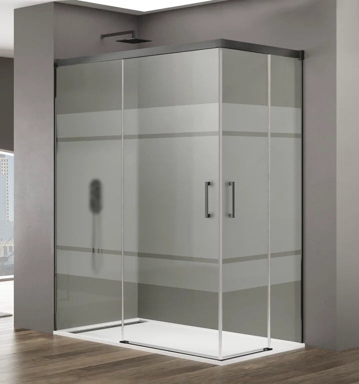 Box doccia angolare BASIC apertura al vertice 95x70 cm (90-95/65-70) titanio vetro satinato