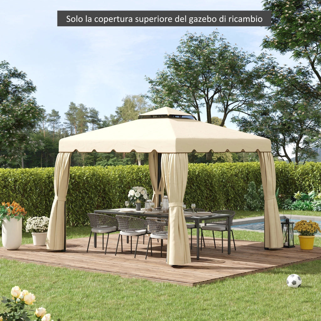 Tetto per Gazebo da Giardino 3x3m ¨C Zephmum ¨C 2 Livelli in Poliestere Beige