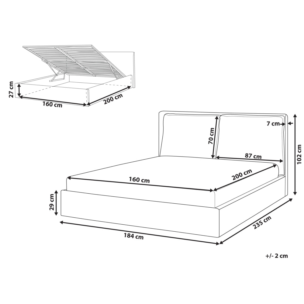 Letto matrimoniale colore beige con vano contenitore 160 x 200 cm camera da letto moderna
