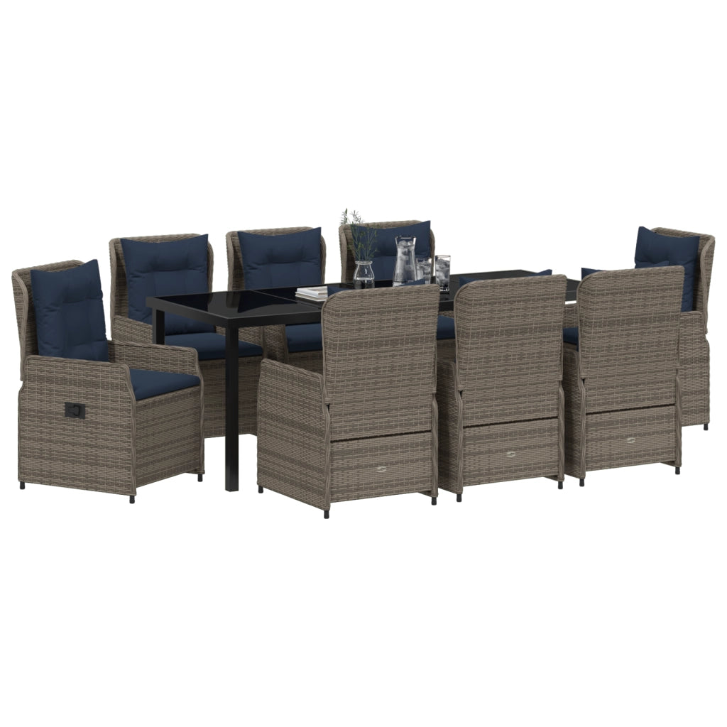 Set da Pranzo da Giardino 9 Pezzi Grigio Polyrattan