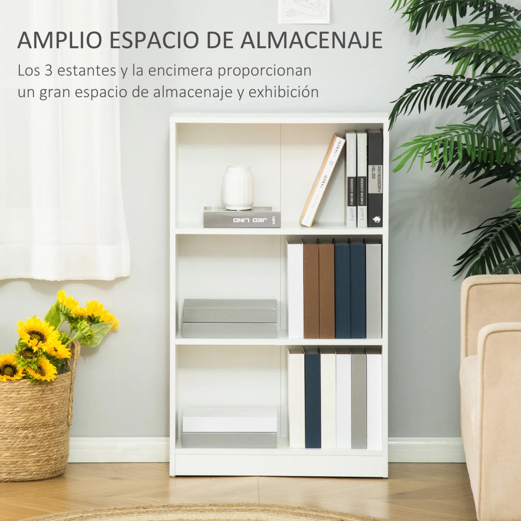 Libreria con 3 Scomparti per Libri ¨C zephmum ¨C 62.2x24x102.4 cm Bianco