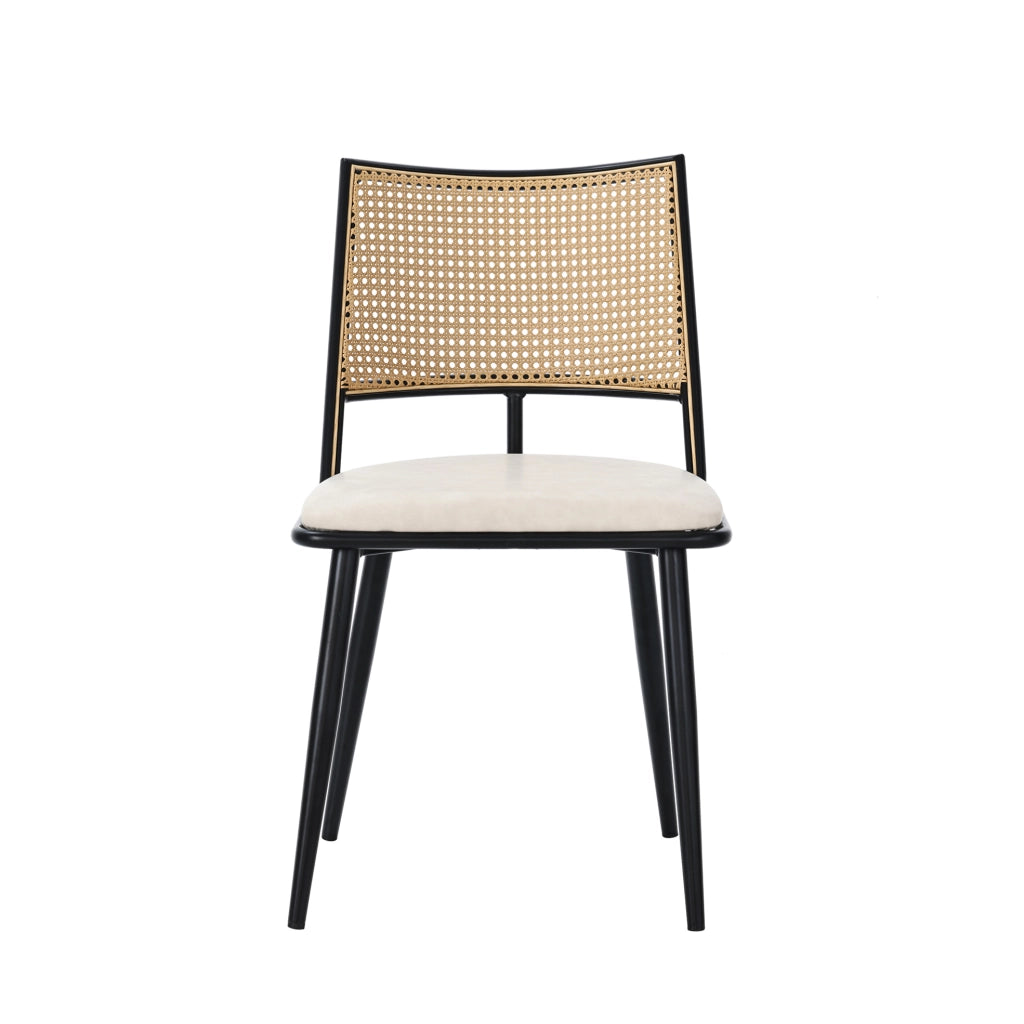 Set di 2 sedie da pranzo con seduta in PU e schienale in rattan; nere