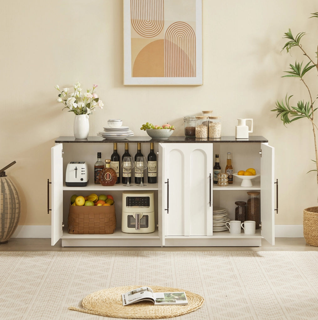 Sideboard 160x40x80 cm con chiusura soft-close e fissaggio a parete in MDF bianco e nero