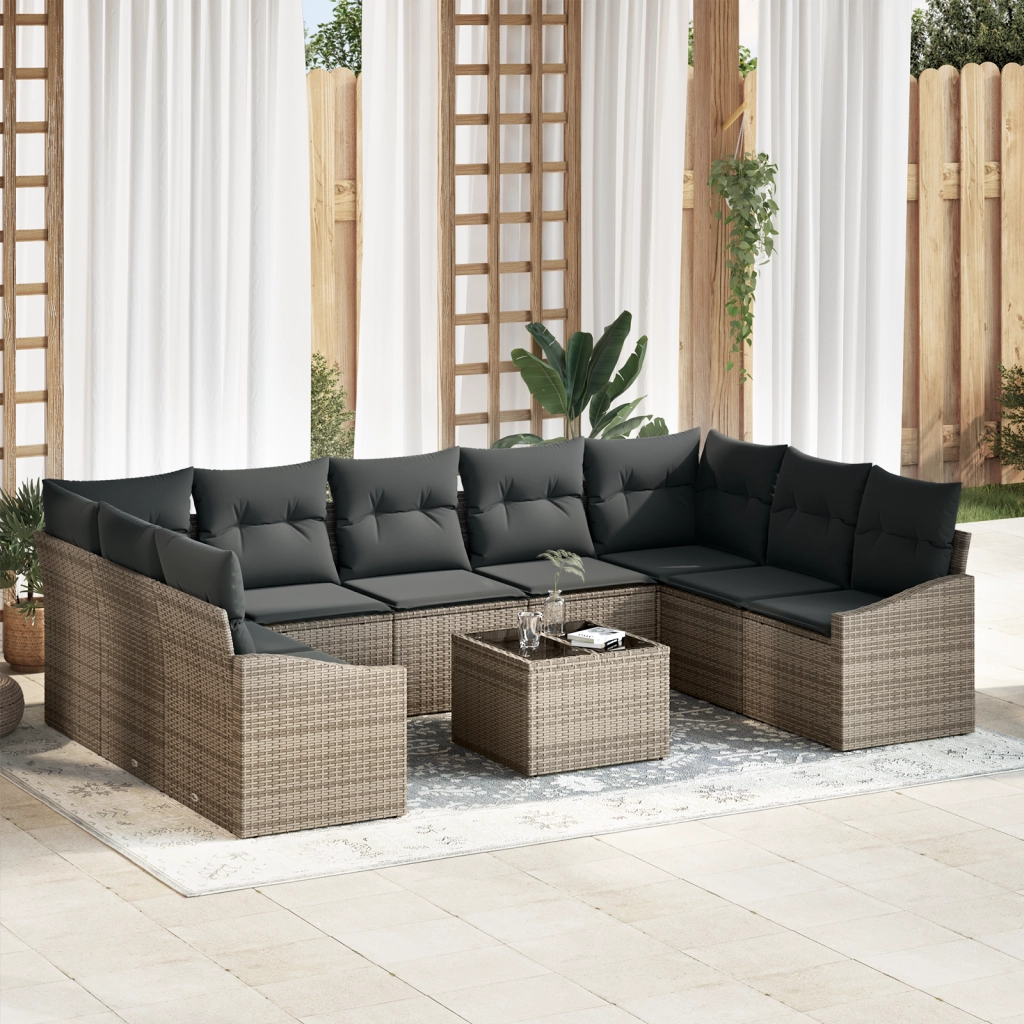 Set Divano da Giardino da 9 Pezzi con Cuscini Rattan Polietilene Nero