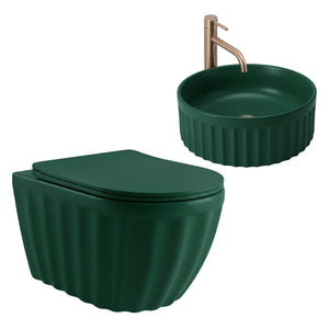 Set: Wc Sospeso + Lavabo Da Appoggio Rea Duo Matcha Matt