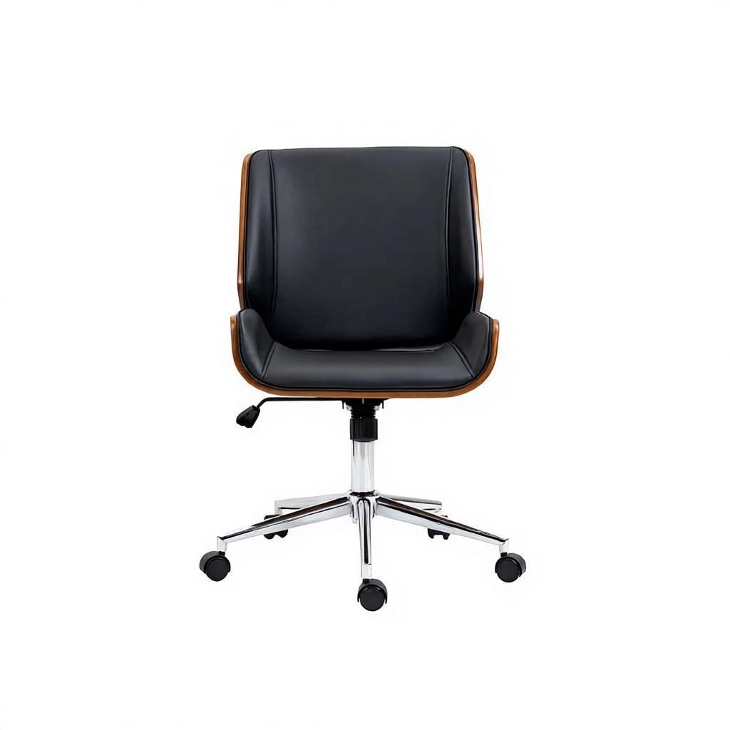 Sedia da ufficio ergonomica girevole con altezza regolabile e base in acciaio a 5 ruote nero e marrone scuro