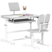 Scrivania bambini con sedia regolabile, piano inclinabile 45¡ã, cassetto e porta libri ¨C zephmum ¨C grigio