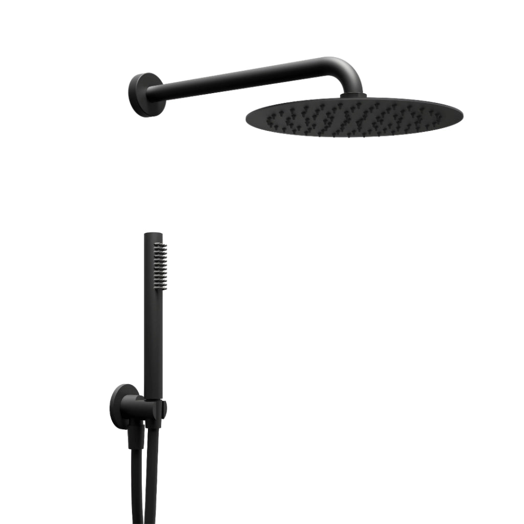 Kit doccia con soffione tondo nero doccetta e presa acqua con flessibile in pvc per il bagno *** confezione 1