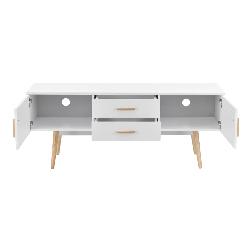 Mobile TV di design porta TV panca gambe in legno 140 cm bianco 03_0005867