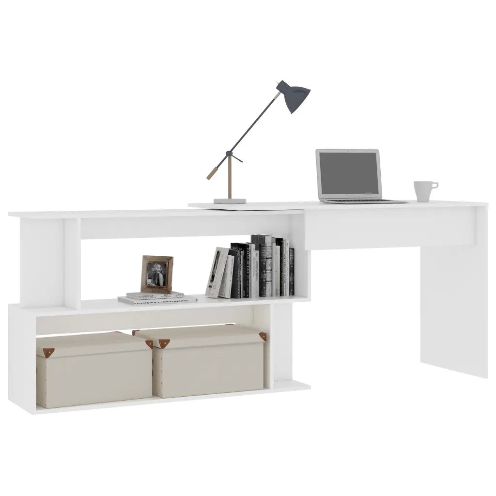 Scrivania | Tavolo da Ufficio ad Angolo Bianca 200x50x76 cm in Legno Multistrato