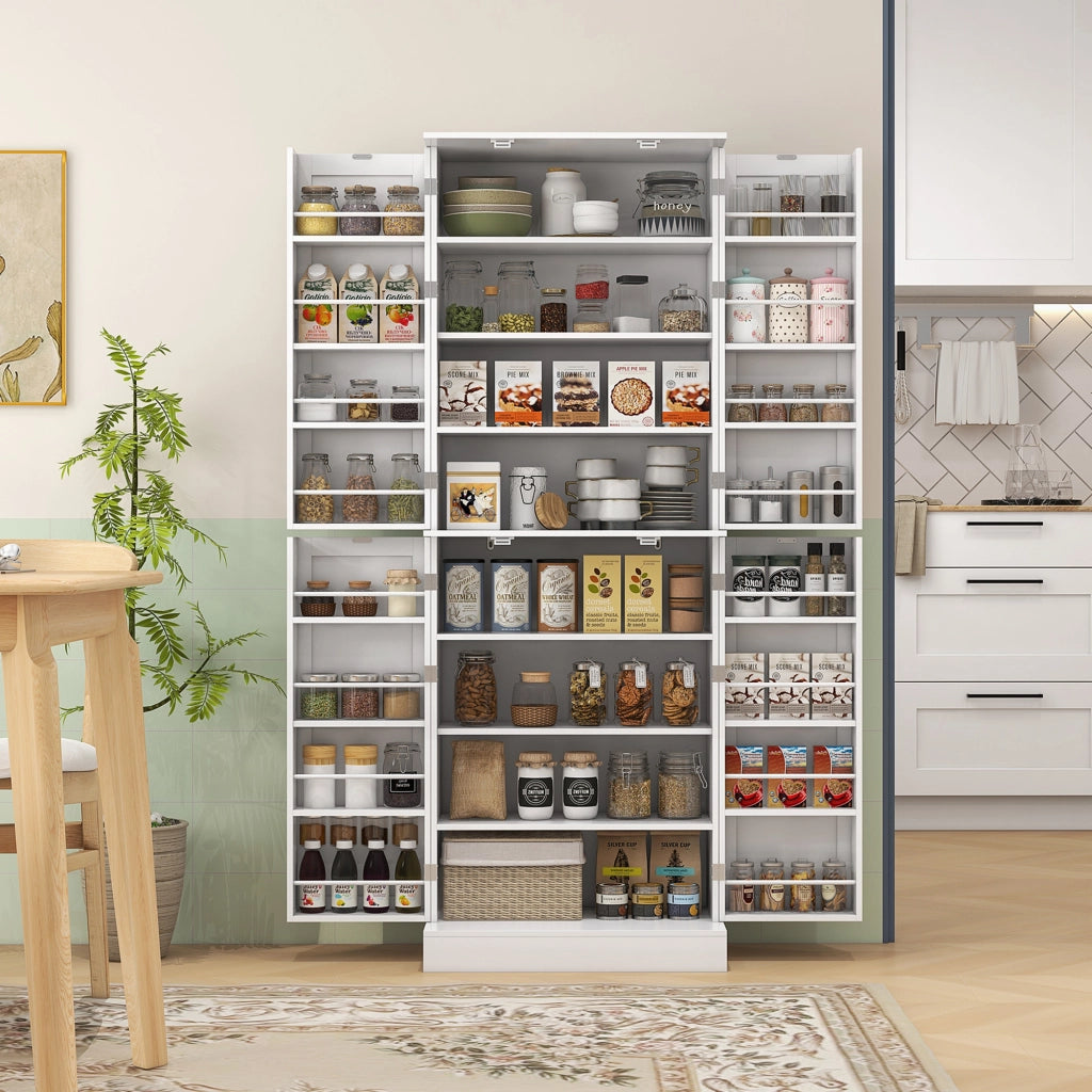 Armadio da cucina con ante, ripiani regolabili e porta spezie ¨C zephmum ¨C bianco 60x35x166 cm