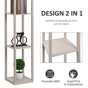 Lampada da Terra 26x26x160 cm E27 40W con Mensole in MDF Rovere